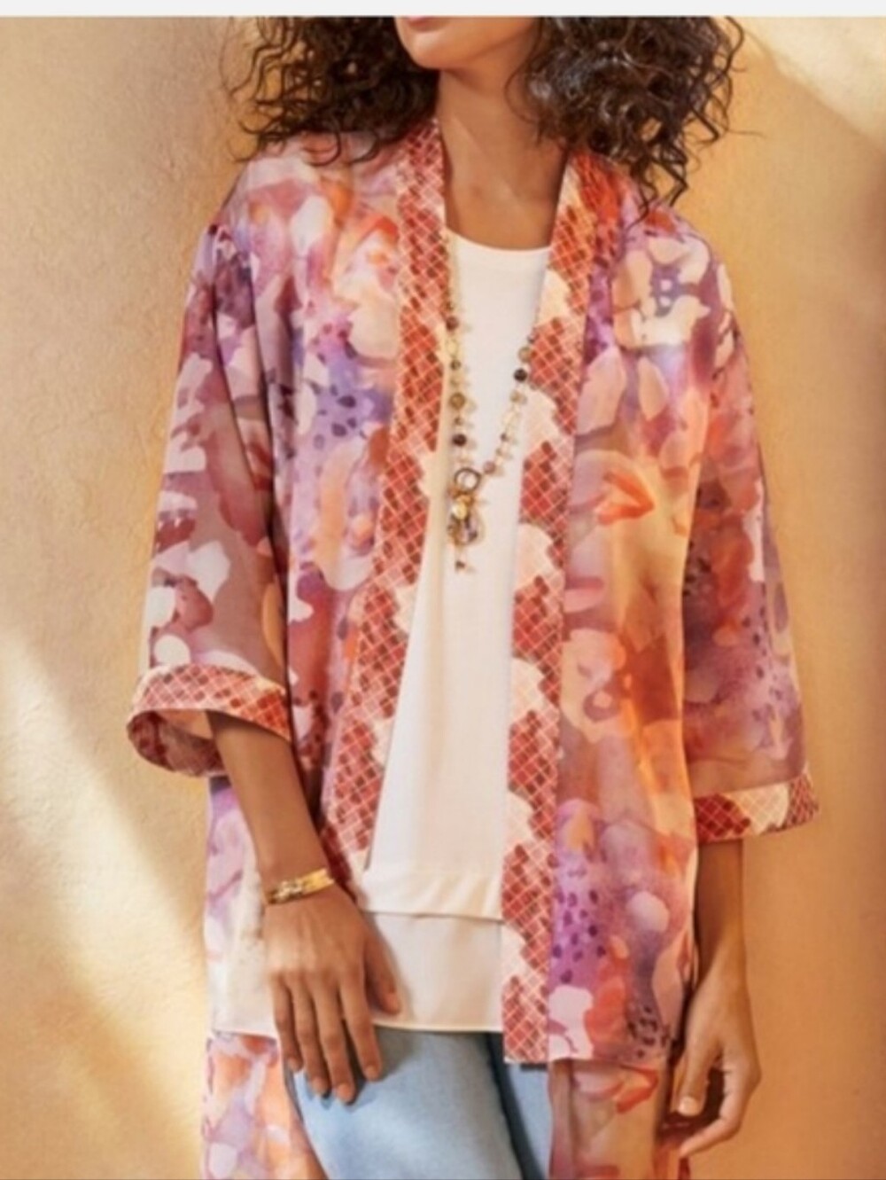 Soft Surroundings Cool Cat Kimono Topper Multi Color Printed size Large